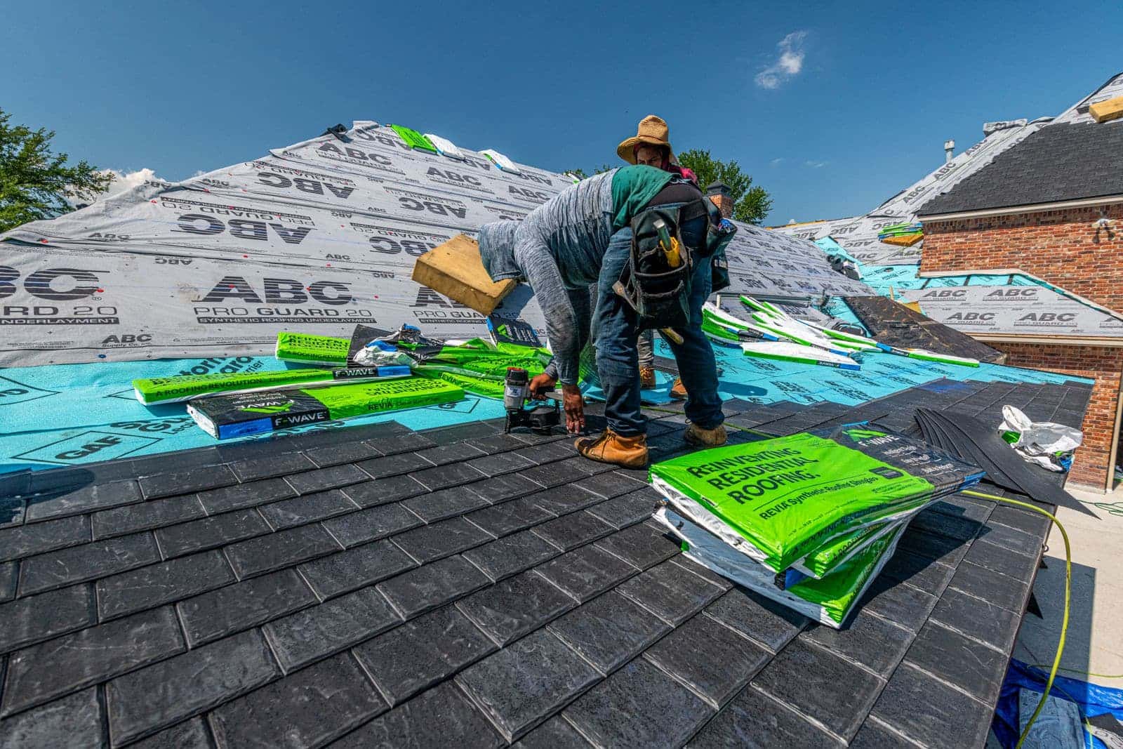 Underlayment installed over roof decking during a windstorm-code re-roof