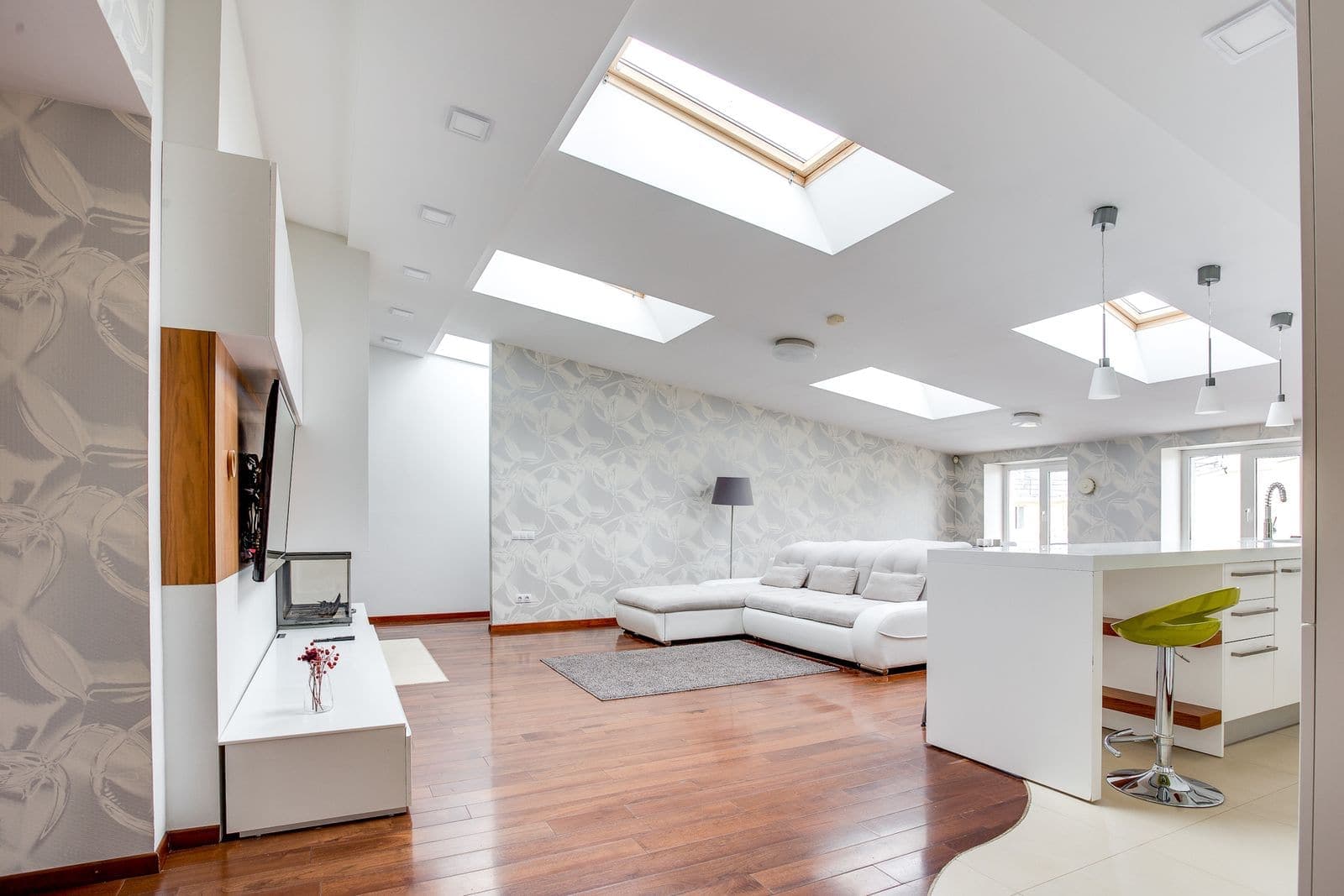 Skylights in a living room ceiling